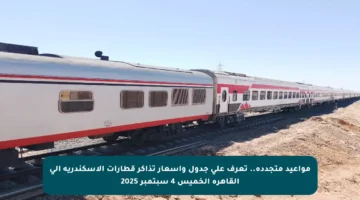 مواعيد متجددة.. تعرف على جدول وأسعار تذاكر قطارات الإسكندرية إلى القاهرة الخميس 4 سبتمبر 2025